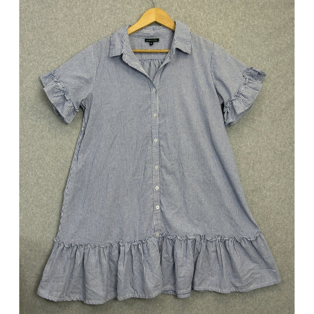 Meadow Rhodes Shirt Dress Blue White Stripe Ruffle Sleeve Peasant Coastal Sz XL
